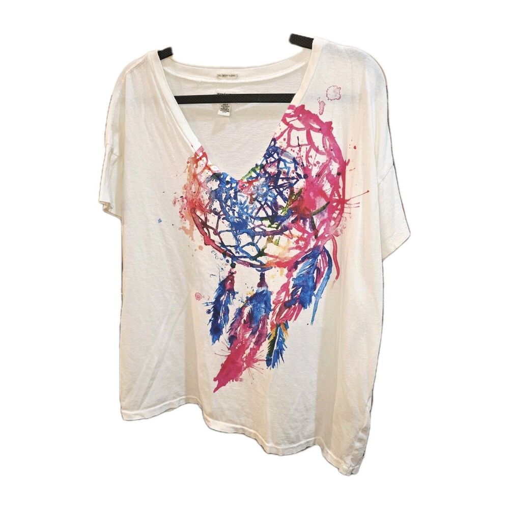 DENIM & SUPPLY Sz M RL Abstract Dreamcatcher Graphic V Neck Boyfriend Blouse Top